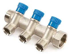 Коллектор регулирующий проходной 3 отвода синий 1"в/н x ¾"ек General Fittings 630057N1005B3H Коллектор регулирующий проходной 3 отвода синий 1"в/н x ¾"ек General Fittings 630057N1005B3H