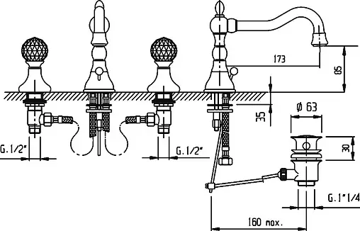 Смеситель для раковины Cezares Atlantis золото ATLANTIS-BLS2-A-03/24-Sw