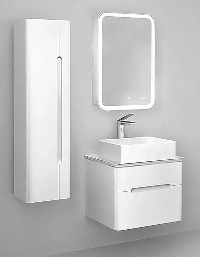 Шкаф-зеркало Jorno Bosko 50 R с подсветкой и часами белый Bos.03.50/W