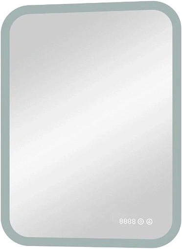 Зеркало с подсветкой Continent Glamour Led 60x80 с часами, с подогревом белый ЗЛП264