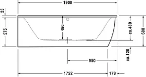 Ванна акриловая Duravit Darling New 190x90 L 700246000000000, 3