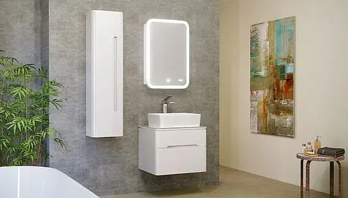 Шкаф-зеркало Jorno Bosko 60 с подсветкой и часами белый Bos.03.60/W