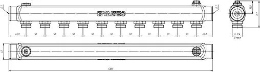 Коллектор распределительный проходной 10 отводов 1&quot;в/в x ¾&quot;ек Valtec VTc.505.SS.060510
