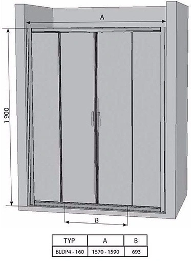 Дверь в нишу 1600мм прозрачное стекло Ravak Blix BLDP4-160 0YVS0100Z1