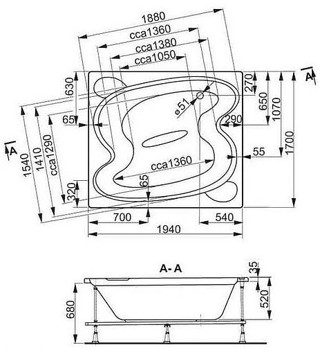 Ванна акриловая Vagnerplast Helios 194x170 VPBA197HEL2X-04