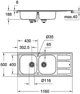 Мойка кухонная Grohe K400-116 нержавеющая сталь 31587SD0 Мойка кухонная Grohe K400-116 нержавеющая сталь 31587SD0, 2
