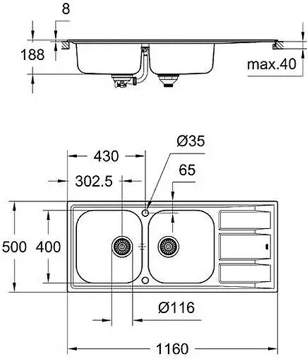 Мойка кухонная Grohe K400-116 нержавеющая сталь 31587SD0
