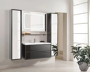 Шкаф-пенал подвесной Aquaton Римини 35 зеркало/чёрный 1A134603RN950 Шкаф-пенал подвесной Aquaton Римини 35 зеркало/чёрный 1A134603RN950, 4