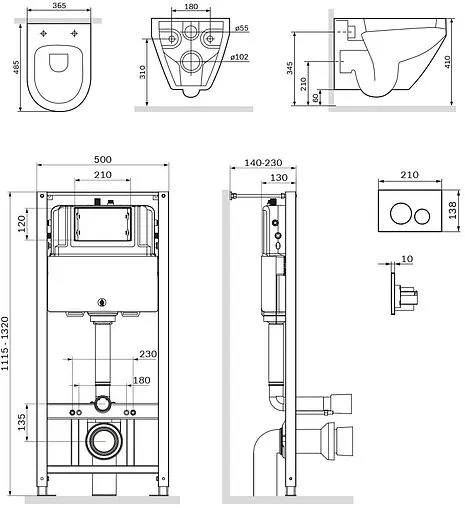 Комплект 6 в 1 Am.Pm Spirit 2.0 FlashClean IS49038.701700MB с кнопкой черный матовый