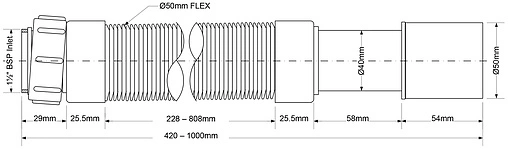 Слив гофрированный Mc Alpine 1½x40/50мм L=420-1000мм MRMF2