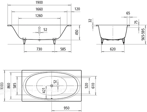Ванна стальная Kaldewei Ellipso Duo 190x100 mod. 230 anti-slip (полный) белый 286034010001