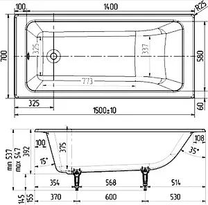 Ванна чугунная Wotte Line 1500x700, 2