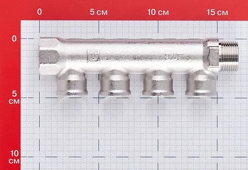 Коллектор распределительный проходной 4 отвода ¾&quot;в/н x ½&quot;в Valtec VTc.550.N.0504