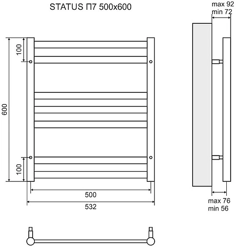 Полотенцесушитель электрический лесенка Lemark Status П7 600х500 полированная сталь LM44607E