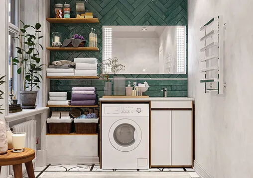 Тумба под умывальник напольная над стиральной машиной Айсберг Домино 120 белый/дуб вотан DD4213T