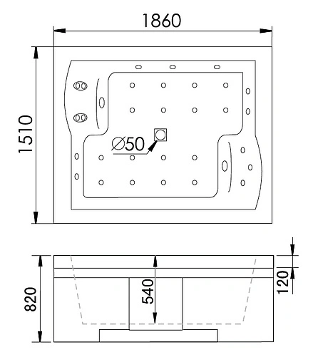 Ванна акриловая с гидромассажем Gemy 186x151 L G9052 II K L
