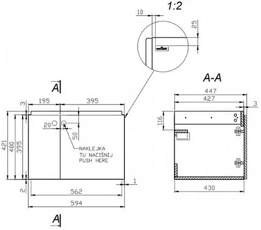 Тумба под умывальник подвесная Cersanit Colour 60 белый 64258