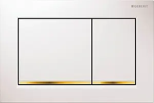 Клавиша смыва для унитаза Geberit Omega 30 115.080.KK.1 кнопки/белый глянцевый, полоска/золото Клавиша смыва для унитаза Geberit Omega 30 115.080.KK.1 кнопки/белый глянцевый, полоска/золото, 1