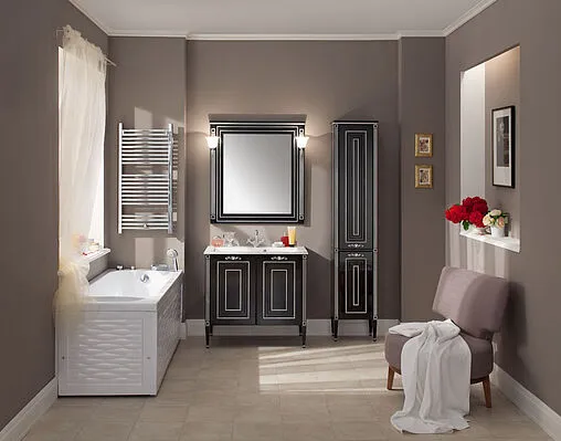 Шкаф-пенал напольный Aquanet Паола чёрный/серебро 181771