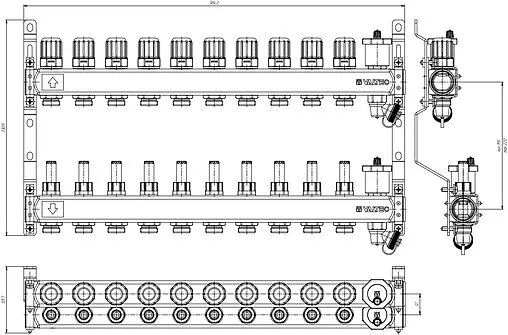 Группа коллекторная с расходомерами 10 отводов 1&quot;в/в x ¾&quot;ек Valtec VTc.579.EMNX.0610