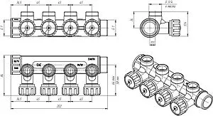Коллектор регулирующий проходной 4 отвода 1"в/н x ¾"ек Valtec VTc.570.NE.0604 Коллектор регулирующий проходной 4 отвода 1"в/н x ¾"ек Valtec VTc.570.NE.0604, 2