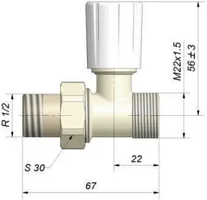 Вентиль регулирующий прямой М22x1.5 x ½"н Schlosser Standard 601400020 Вентиль регулирующий прямой М22x1.5 x ½"н Schlosser Standard 601400020, 2
