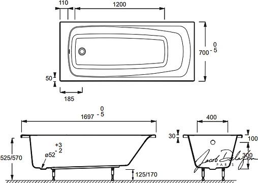 Ванна акриловая Jacob Delafon Patio 170x70 E6812RU-01