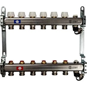 Группа коллекторная без расходомеров 9 отводов 1&quot;в/в x ¾&quot;ек Stout SMS-0932-000009, 1