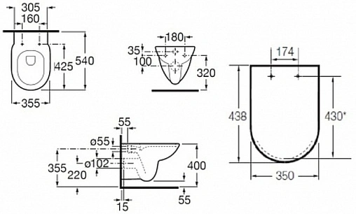 Комплект 4 в 1 Roca Debba Round Rimless 893104980