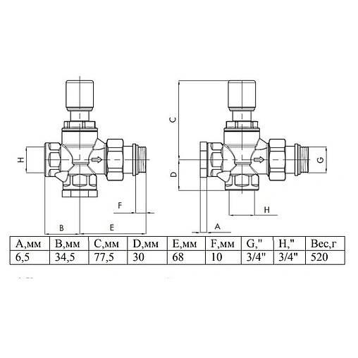 Перепускной клапан ¾&quot; Valtec VT.623.G.05