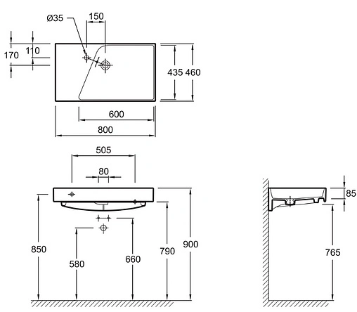 Раковина Jacob Delafon Rythmik 80 белый EXO112-00