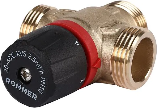 Трехходовой термостатический смесительный клапан 1&quot; +20...+43°С Kvs 2.5 Rommer RVM-0231-254325