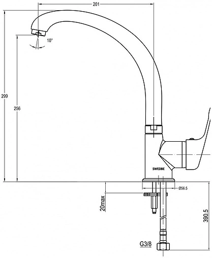 Смеситель для кухни Swedbe Selene хром 7340