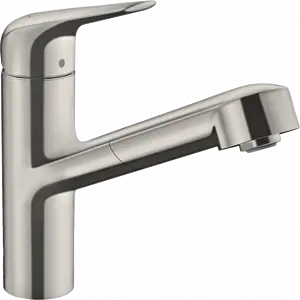 Смеситель для кухни с выдвижным изливом Hansgrohe Focus M42 150 1jet под сталь 71814800 Смеситель для кухни с выдвижным изливом Hansgrohe Focus M42 150 1jet под сталь 71814800, 1