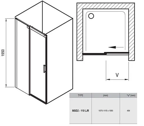 Дверь в нишу 1100мм прозрачное стекло Ravak Matrix MSD2-110 R 0WPD0100Z1