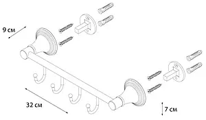 Планка с 4-мя крючками Fixsen Luksor чёрный/золото FX-71605-4B Планка с 4-мя крючками Fixsen Luksor чёрный/золото FX-71605-4B, 3