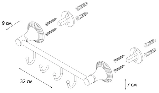Планка с крючками Fixsen Luksor FX-71605-4B