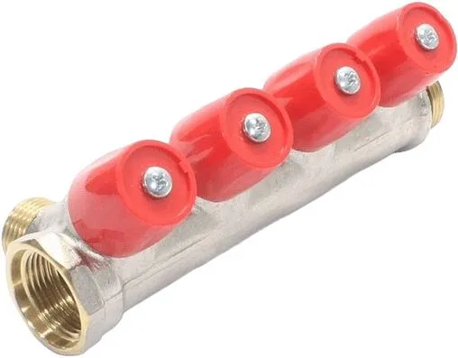 Коллектор регулирующий проходной 4 отвода красный ¾"в/н x ½"н General Fittings 6200E7N0504R4A