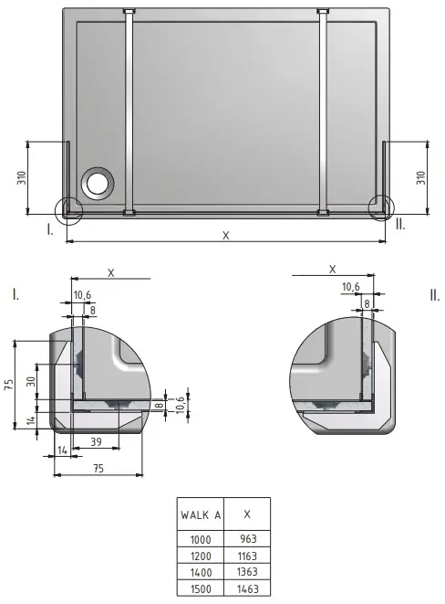 Душевое ограждение 1000мм прозрачное стекло Roltechnik Walk WALK A/1000 934-1000000-00-02, 2