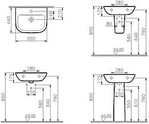 Раковина VitrA S20 55 белый 5502B003-0001 Раковина VitrA S20 55 белый 5502B003-0001, 2