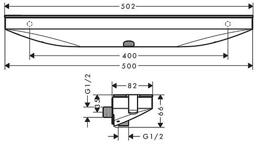 Шланговое подключение с держателем и полкой Hansgrohe Rainfinity Porter 500 R хром 26858000