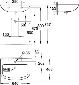 Раковина Grohe Bau Ceramic 65 белый 39420000 Раковина Grohe Bau Ceramic 65 белый 39420000, 2
