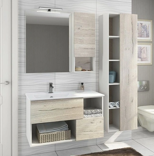 Тумба-умывальник подвесная Comforty Ганновер 90 дуб дымчатый/белый