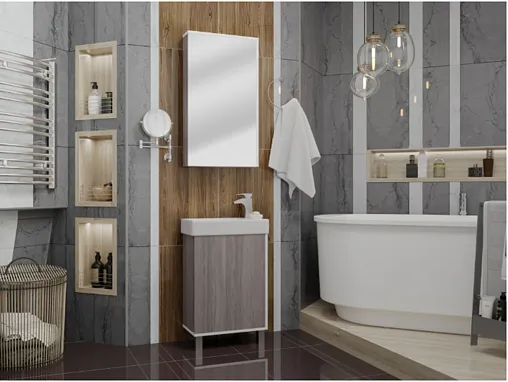 Тумба под умывальник напольная Aquaton Эмма 45 дуб наварра/белый 1A221601EAD80