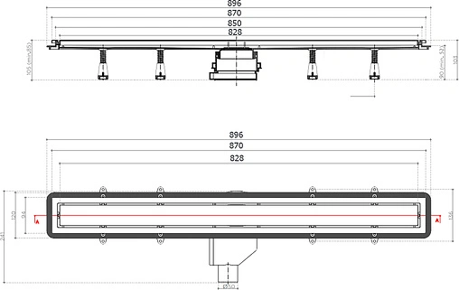 Лоток душевой Set 850мм h=52мм 0.8л/сек Pestan Confluo Premium White Glass Gold Line 850 13100093
