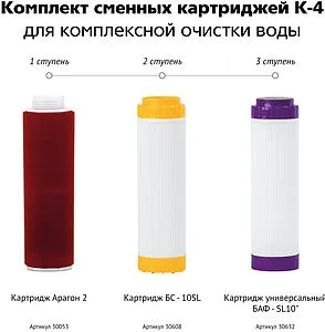 Комплект сменных картриджей Slim Line 10&quot; Гейзер К-4 50084, 2