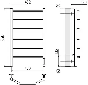 Полотенцесушитель электрический лесенка Terminus Виктория П6 400х650 электро quick touch полированная сталь 4670078531186, 2