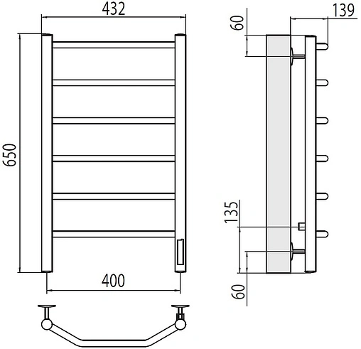 Полотенцесушитель электрический лесенка Terminus Виктория П6 400х650 электро quick touch полированная сталь 4670078531186