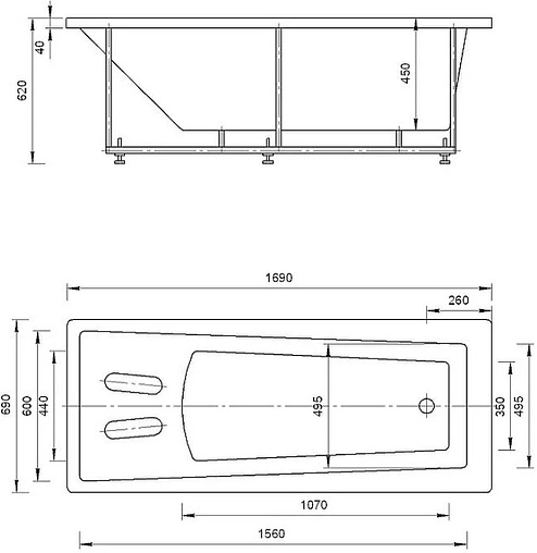 Ванна акриловая Aquatek Либра 170x70 L с фронтальной панелью, с каркасом (разборный) LIB170-0000021
