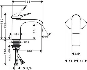Смеситель для раковины Hansgrohe Vivenis 80 белый матовый 75012700 Смеситель для раковины Hansgrohe Vivenis 80 белый матовый 75012700, 2